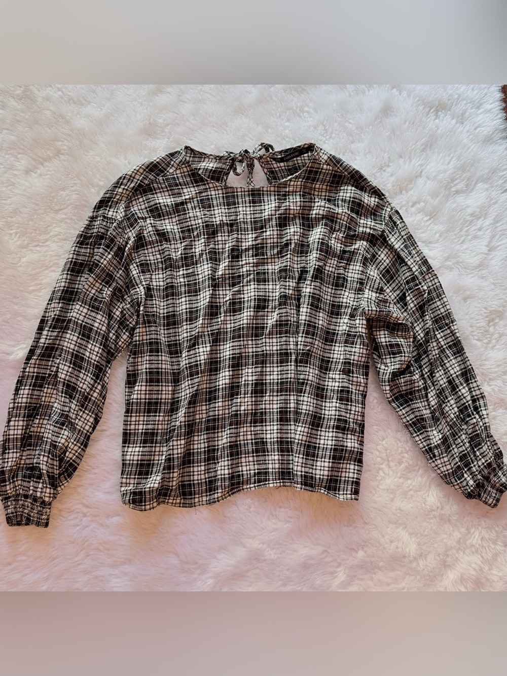 Zara Basic black and white plaid checkered blouse - Picture 2 of 4